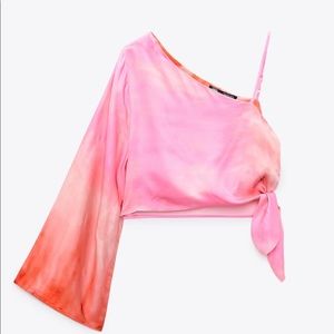 Zara tie dye asymmetric crop top